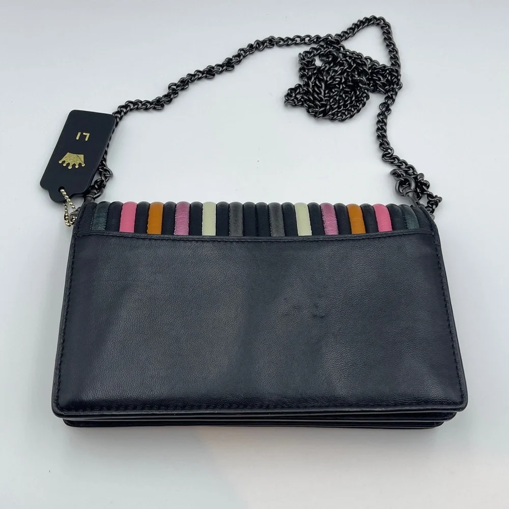 Coach foldover chain Clutch leather colorblock quilting rivets crossbody bag - Picture 13 of 15